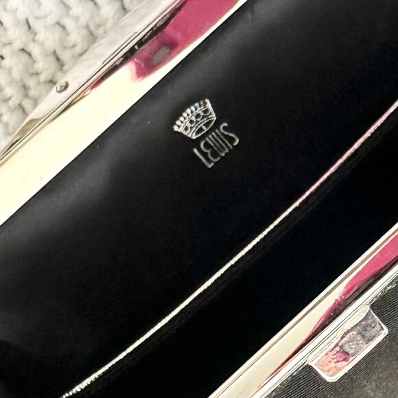 Crown Lewis Black Satin Evening Top Handle Clutch Mini Box Satchel Crystal Clasp - Picture 9 of 14